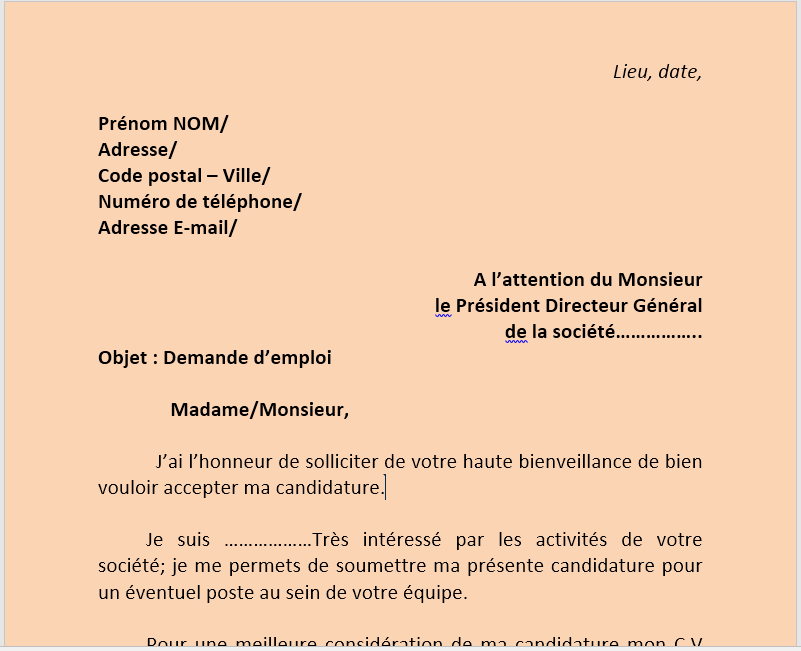 نموذج طلب عمل بالفرنسية